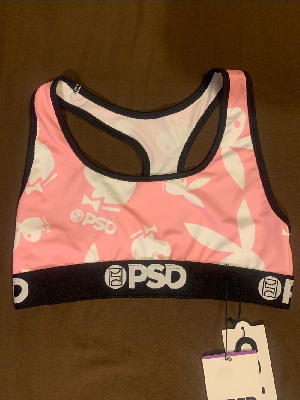 PSD Pink and White Bunny-Print Racerback Sports Bra